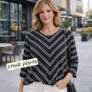 J Jill Wearever Collection Top LP Black White Stripe Modern Minimalist Chic Boxy